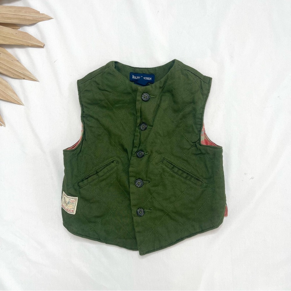 Ralph Lauren Vintage Style Button Front Quilted Spruce Green Suit Hipster Vest